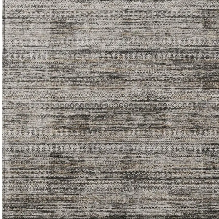 Taupe And Ivory Striped Washable Indoor Outdoor Area Rug Photo 4