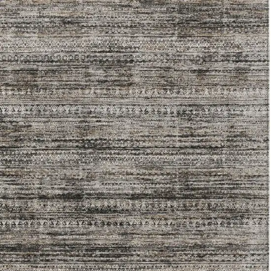 Taupe And Ivory Striped Washable Indoor Outdoor Area Rug Photo 9
