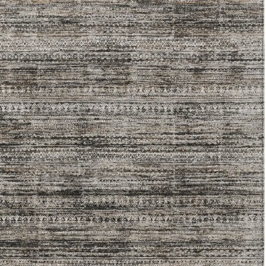 Taupe And Ivory Striped Washable Indoor Outdoor Area Rug Photo 9