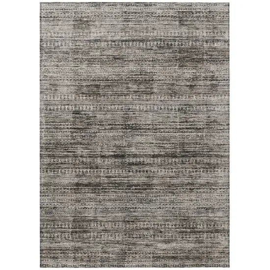 Taupe And Ivory Striped Washable Indoor Outdoor Area Rug Photo 1