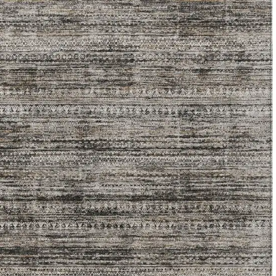 Taupe And Ivory Striped Washable Indoor Outdoor Area Rug Photo 4