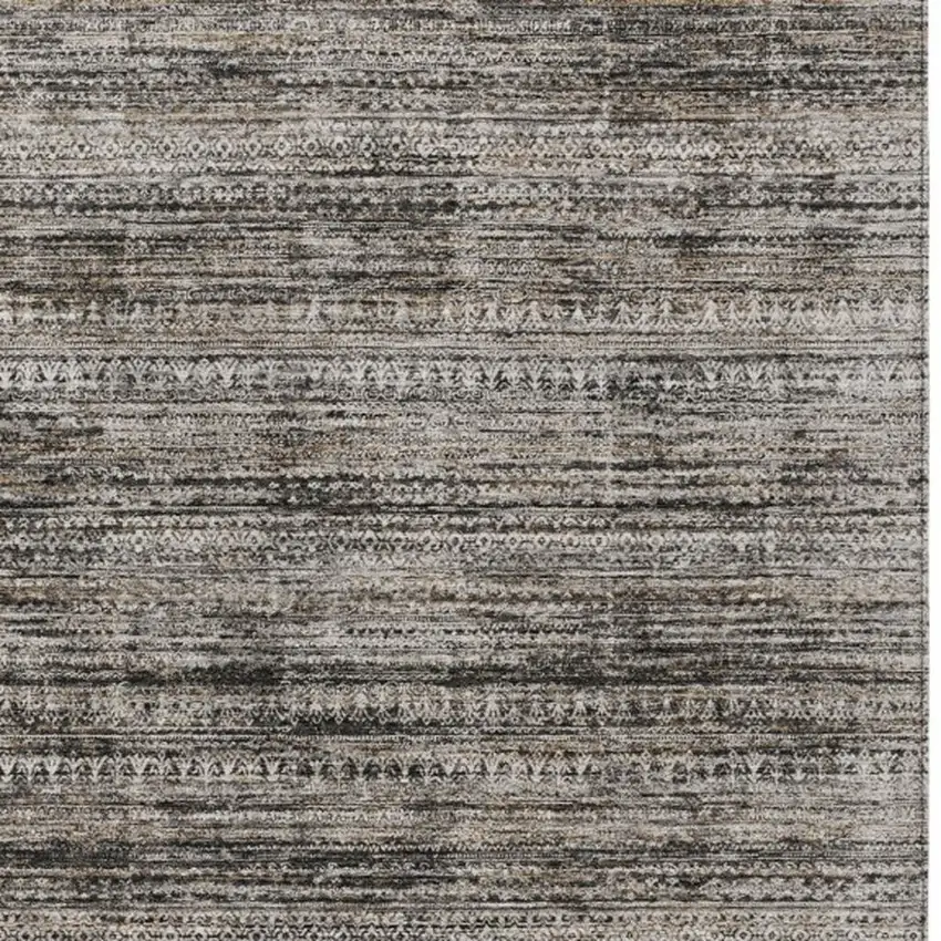 Taupe And Ivory Striped Washable Indoor Outdoor Area Rug Photo 4