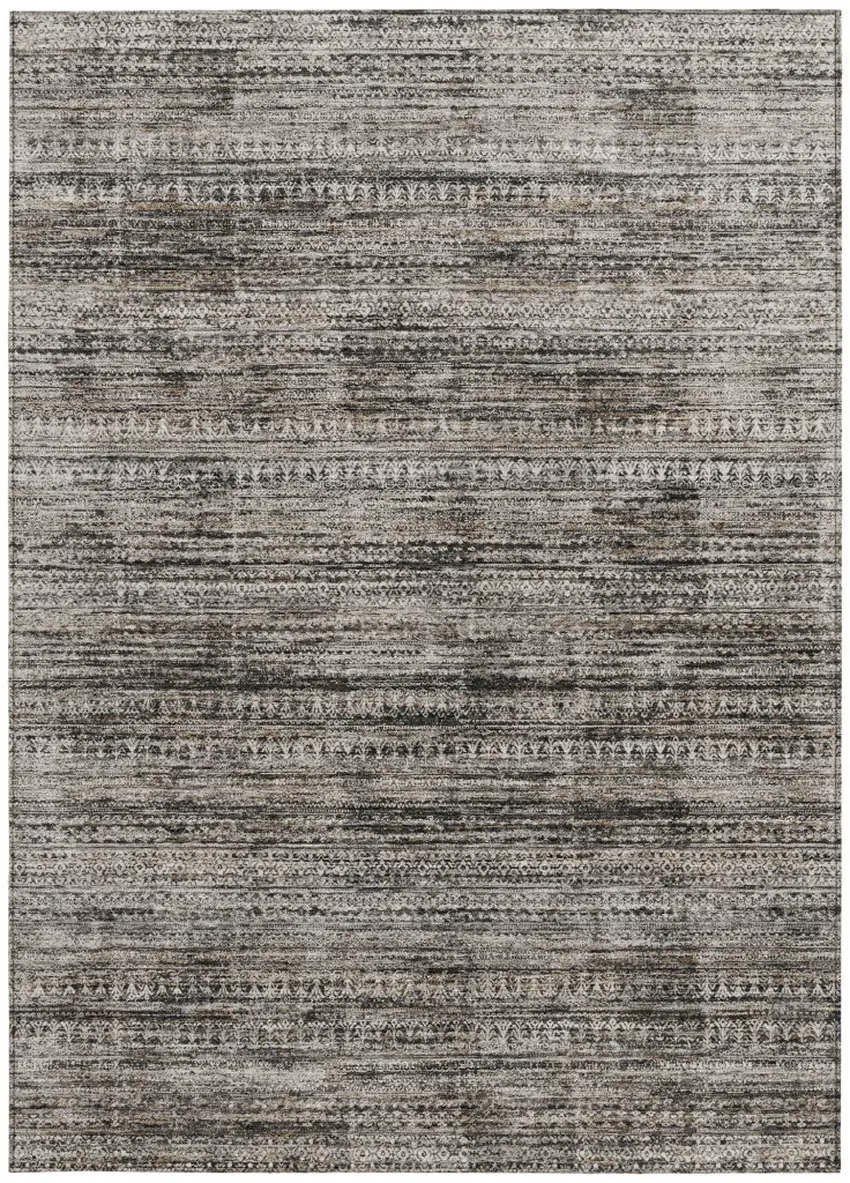 Taupe And Ivory Striped Washable Indoor Outdoor Area Rug Photo 3