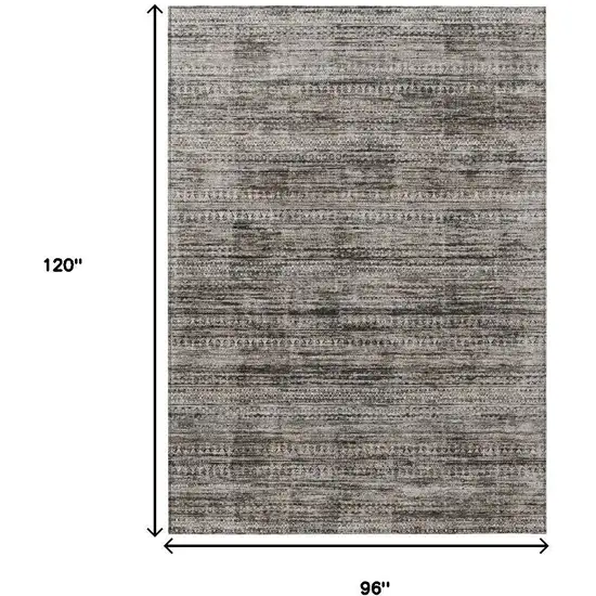 Taupe And Ivory Striped Washable Indoor Outdoor Area Rug Photo 9