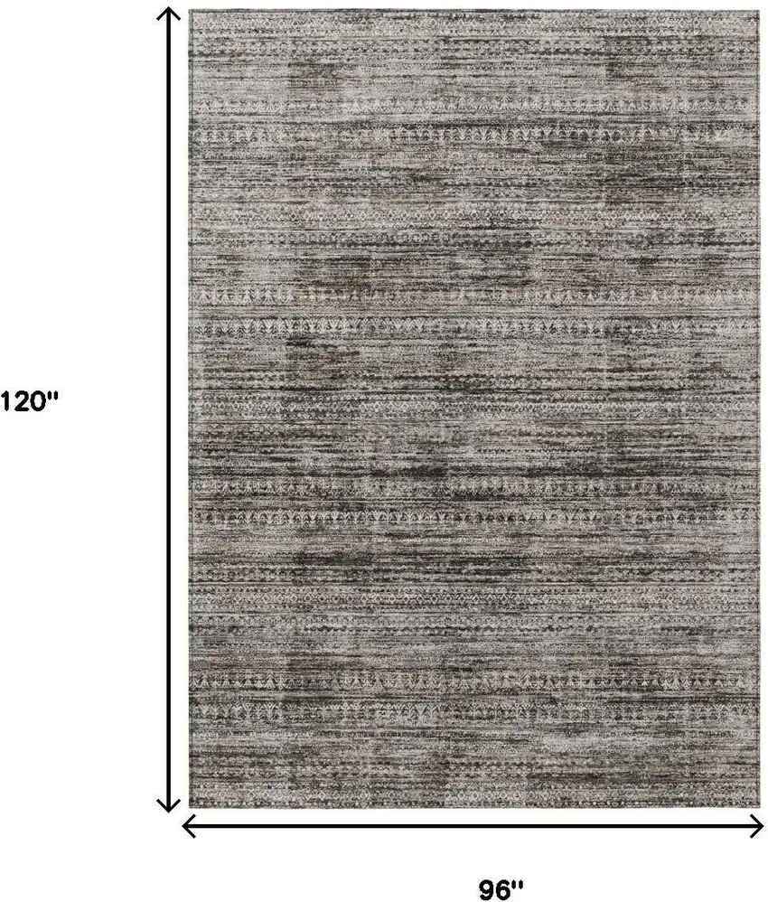 Taupe And Ivory Striped Washable Indoor Outdoor Area Rug Photo 9