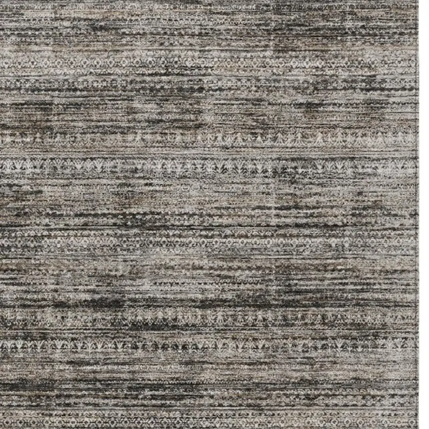 Taupe And Ivory Striped Washable Indoor Outdoor Area Rug Photo 4