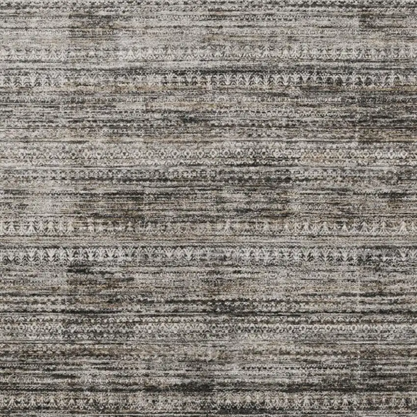 Taupe And Ivory Striped Washable Indoor Outdoor Area Rug Photo 9
