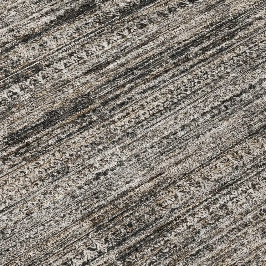 Taupe And Ivory Striped Washable Indoor Outdoor Area Rug Photo 8