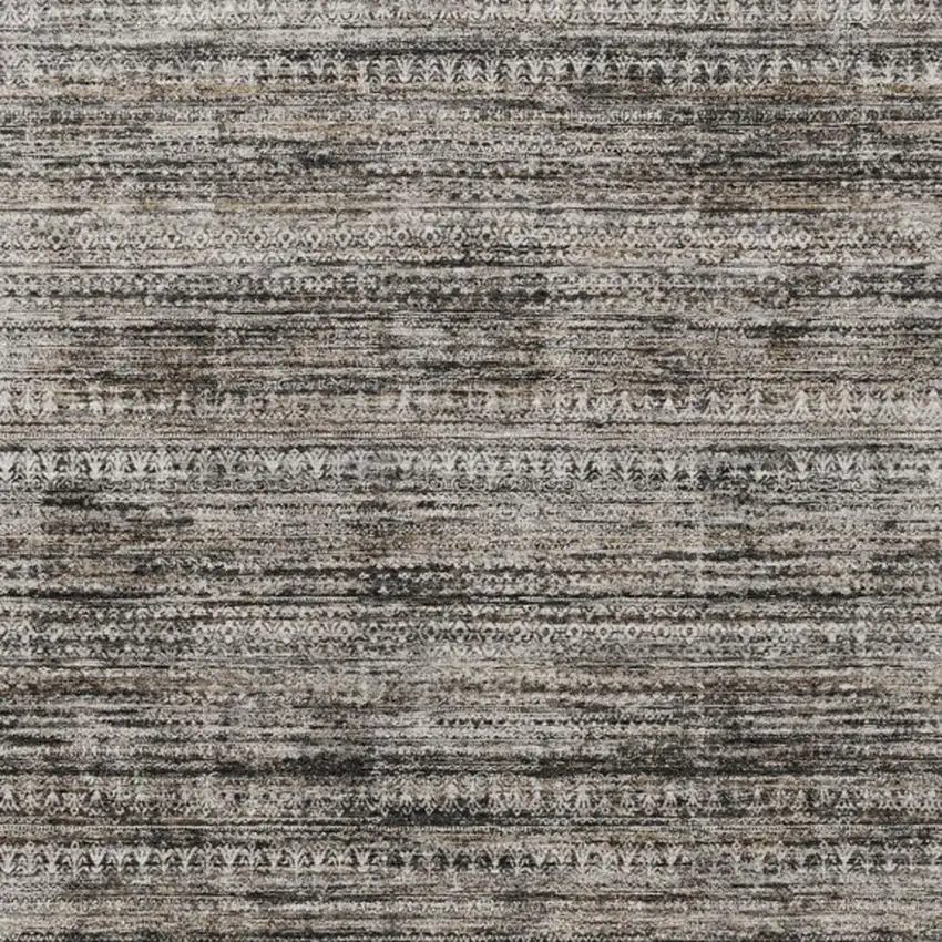 Taupe And Ivory Striped Washable Indoor Outdoor Area Rug Photo 3