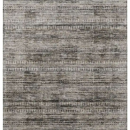 Taupe And Ivory Striped Washable Indoor Outdoor Area Rug Photo 4