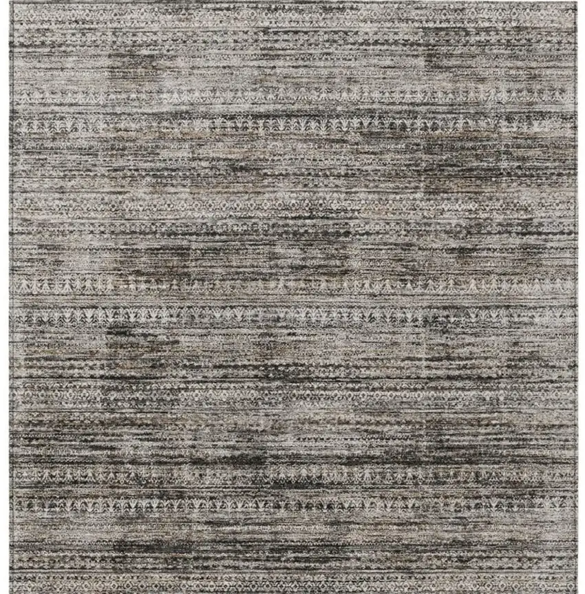 Taupe And Ivory Striped Washable Indoor Outdoor Area Rug Photo 4