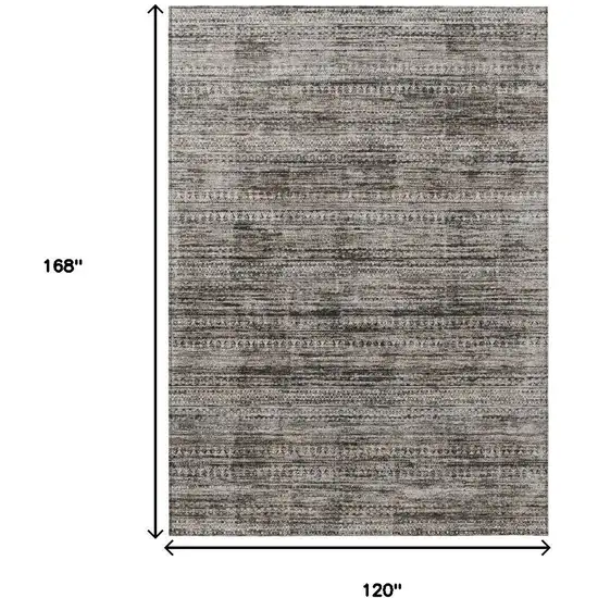 Taupe And Ivory Striped Washable Indoor Outdoor Area Rug Photo 9
