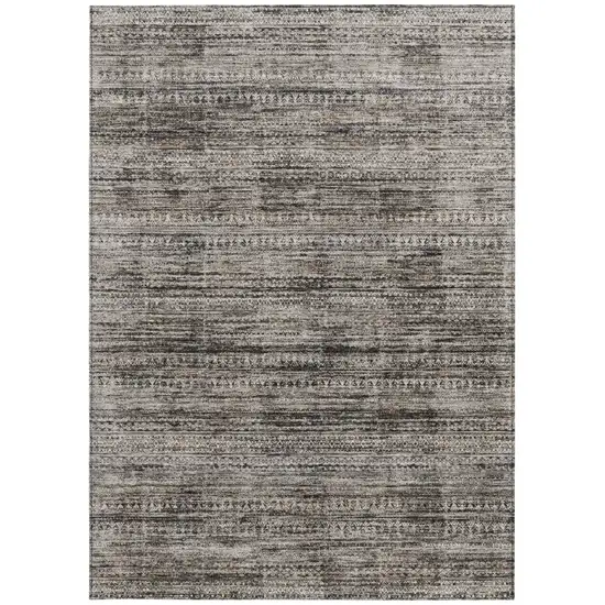 Taupe And Ivory Striped Washable Indoor Outdoor Area Rug Photo 3