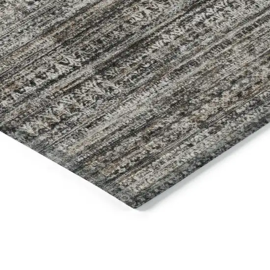 Taupe And Ivory Striped Washable Indoor Outdoor Area Rug Photo 7