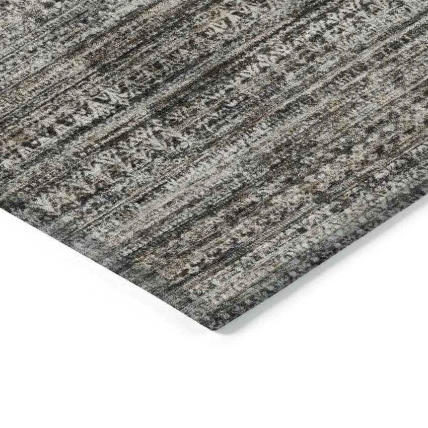 Taupe And Ivory Striped Washable Indoor Outdoor Area Rug Photo 7