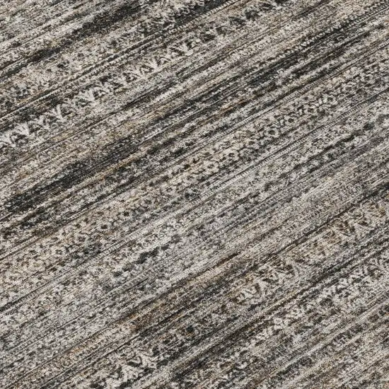 Taupe And Ivory Striped Washable Indoor Outdoor Area Rug Photo 8