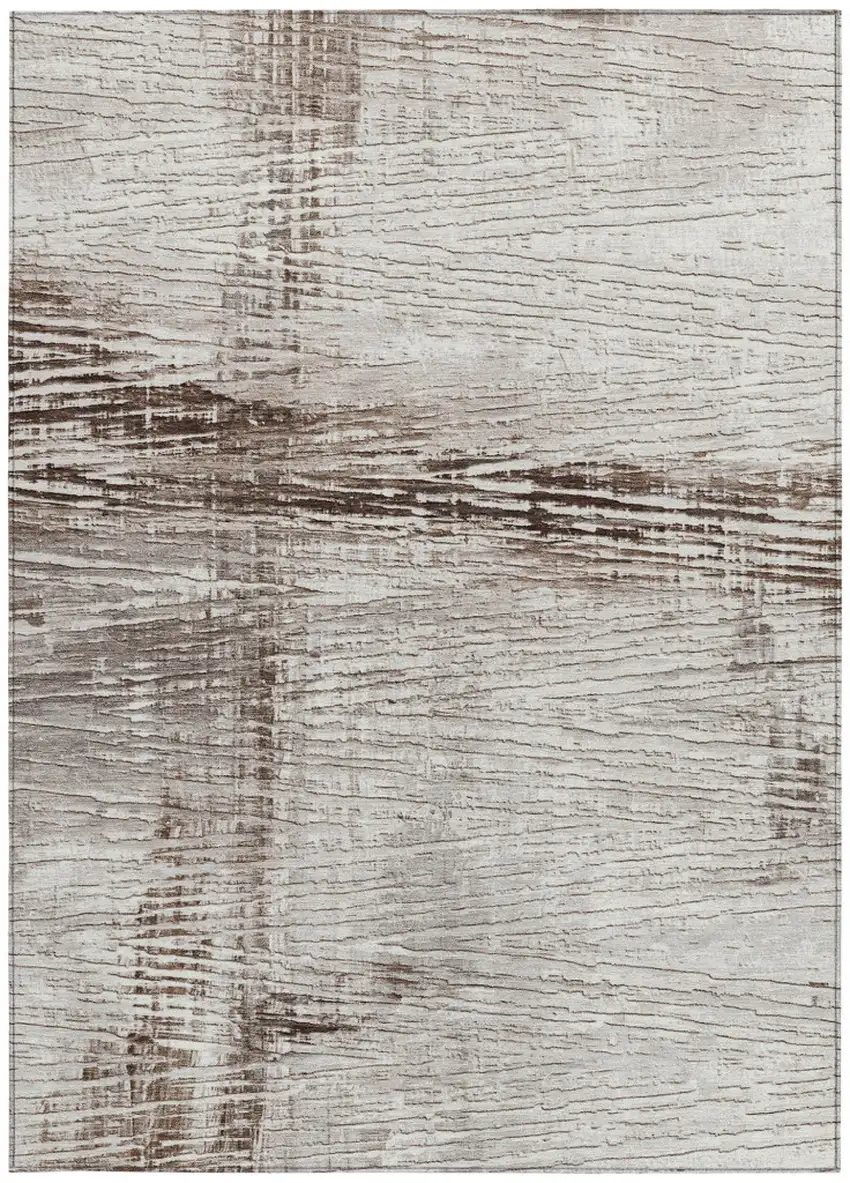 Taupe And Ivory Striped Washable Indoor Outdoor Area Rug Photo 9