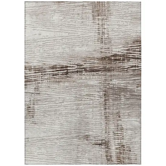 Taupe And Ivory Striped Washable Indoor Outdoor Area Rug Photo 8