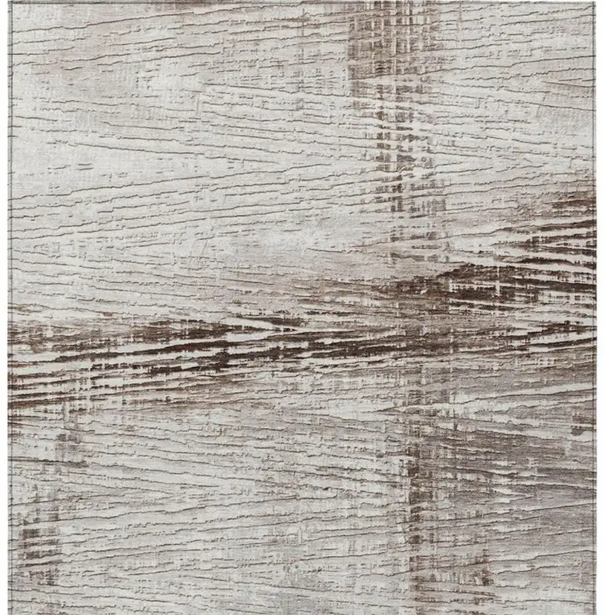 Taupe And Ivory Striped Washable Indoor Outdoor Area Rug Photo 4