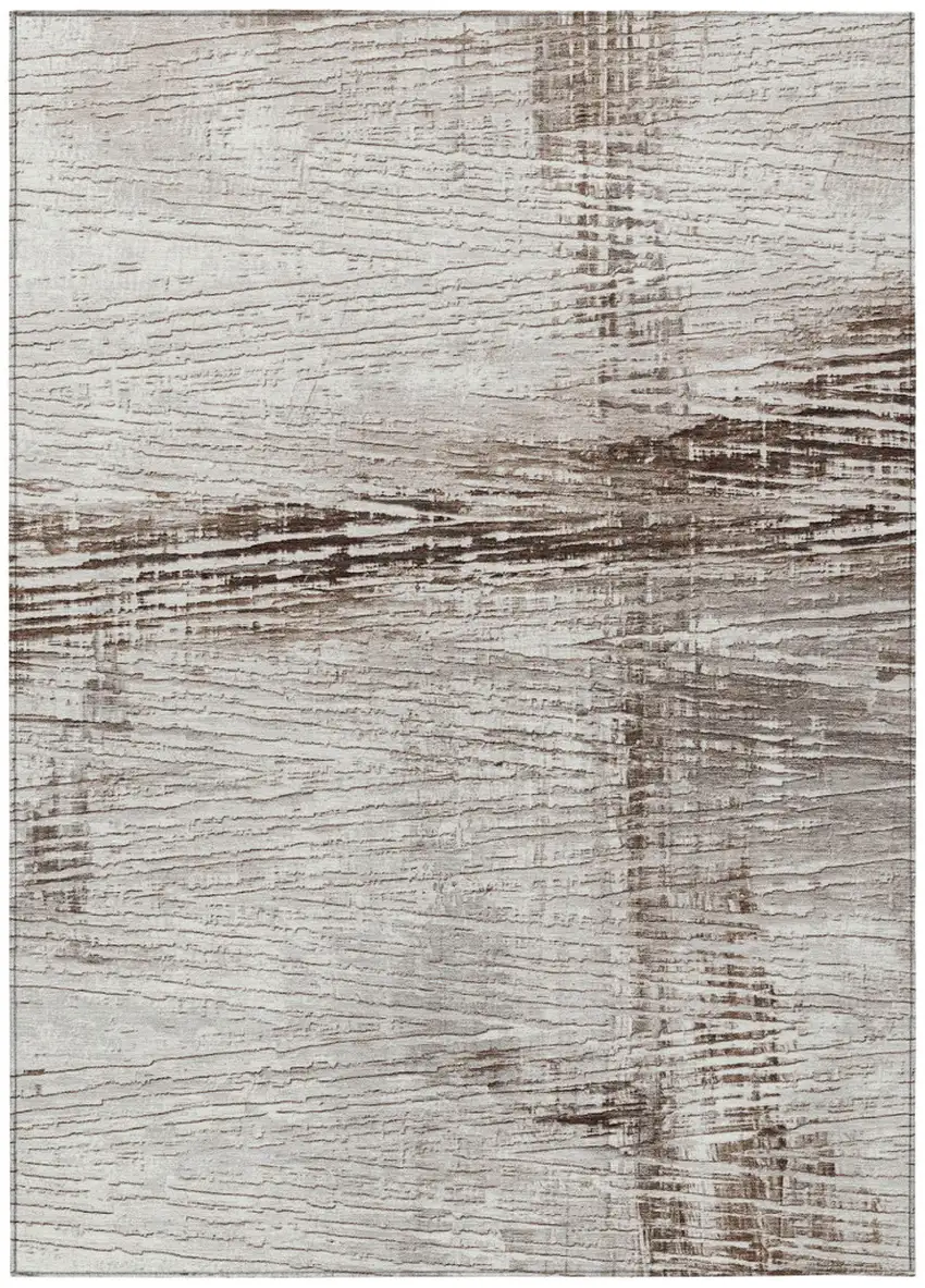 Taupe And Ivory Striped Washable Indoor Outdoor Area Rug Photo 1