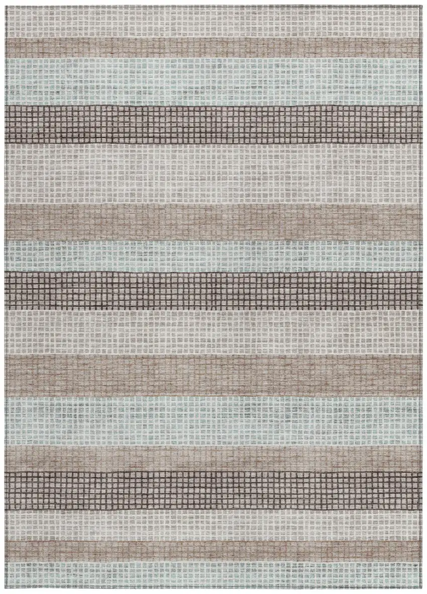 Taupe And Ivory Striped Washable Indoor Outdoor Area Rug Photo 9