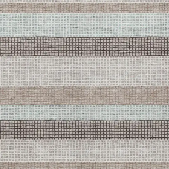 Taupe And Ivory Striped Washable Indoor Outdoor Area Rug Photo 6
