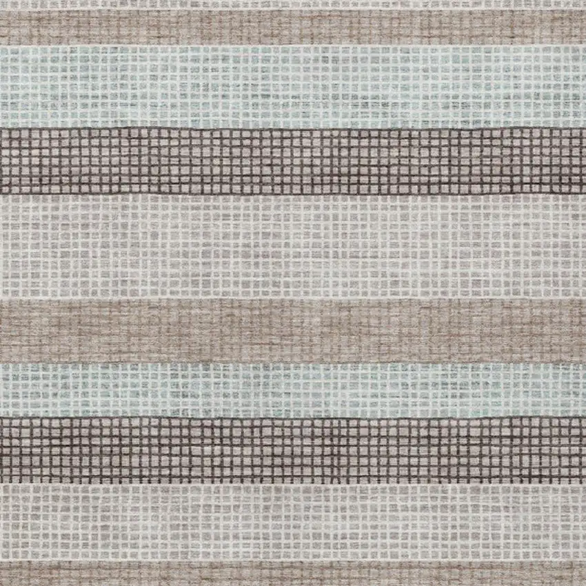 Taupe And Ivory Striped Washable Indoor Outdoor Area Rug Photo 6