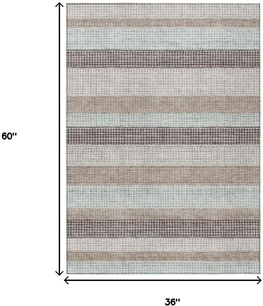 Taupe And Ivory Striped Washable Indoor Outdoor Area Rug Photo 9