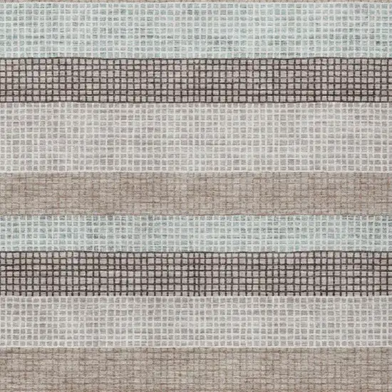 Taupe And Ivory Striped Washable Indoor Outdoor Area Rug Photo 9