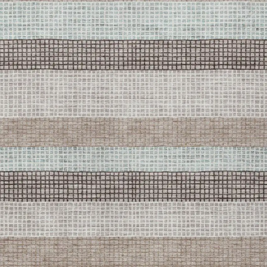Taupe And Ivory Striped Washable Indoor Outdoor Area Rug Photo 9