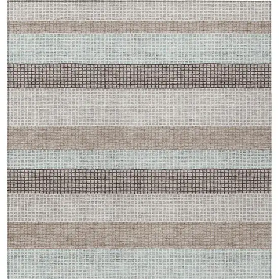 Taupe And Ivory Striped Washable Indoor Outdoor Area Rug Photo 6