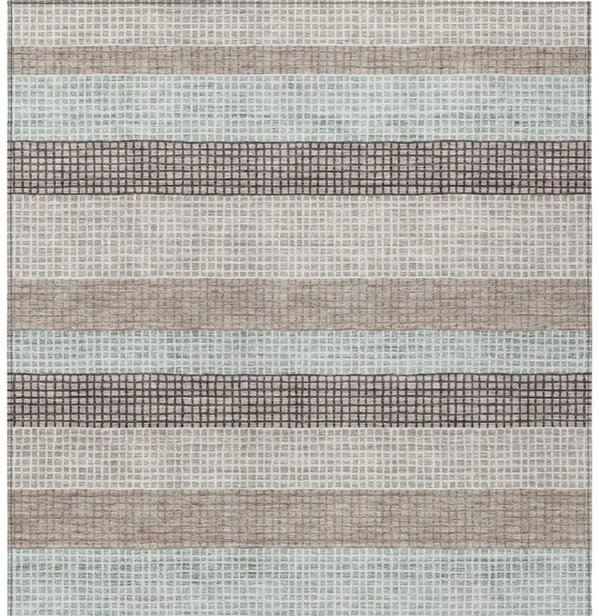 Taupe And Ivory Striped Washable Indoor Outdoor Area Rug Photo 6