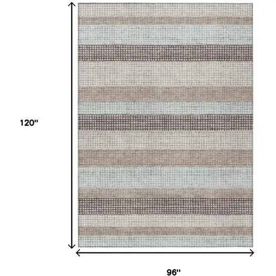 Taupe And Ivory Striped Washable Indoor Outdoor Area Rug Photo 9