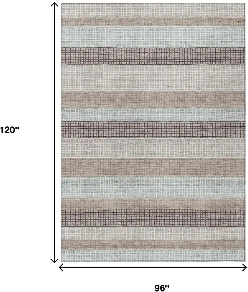 Taupe And Ivory Striped Washable Indoor Outdoor Area Rug Photo 9