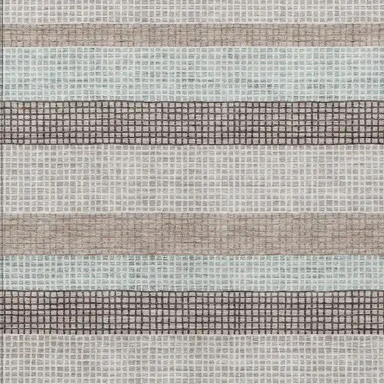 Taupe And Ivory Striped Washable Indoor Outdoor Area Rug Photo 9