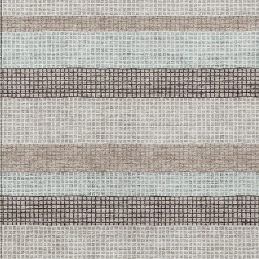 Taupe And Ivory Striped Washable Indoor Outdoor Area Rug Photo 9