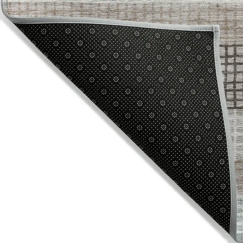 Taupe And Ivory Striped Washable Indoor Outdoor Area Rug Photo 7
