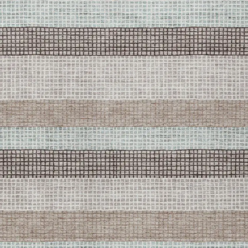 Taupe And Ivory Striped Washable Indoor Outdoor Area Rug Photo 7
