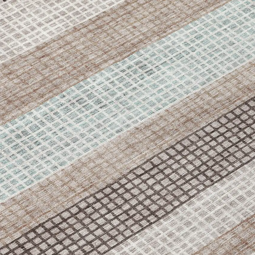 Taupe And Ivory Striped Washable Indoor Outdoor Area Rug Photo 9