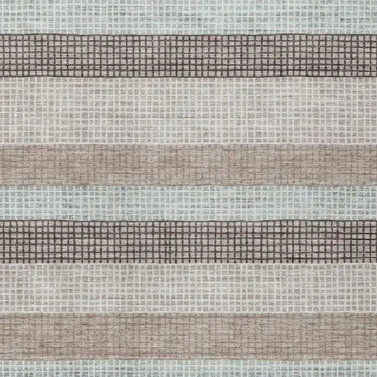 Taupe And Ivory Striped Washable Indoor Outdoor Area Rug Photo 9