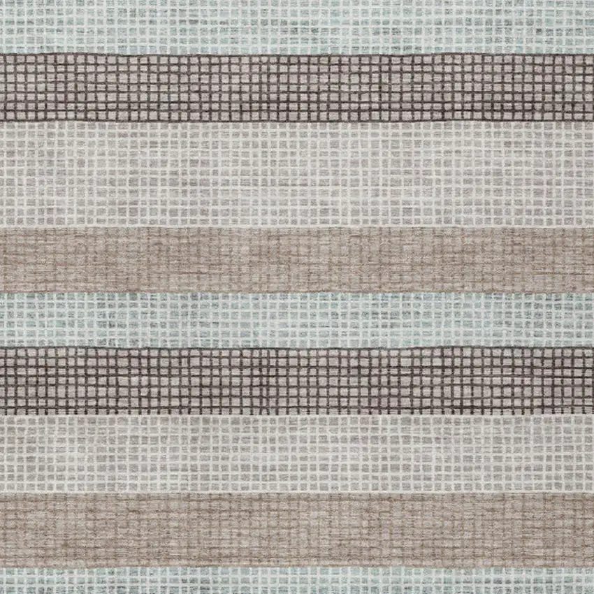 Taupe And Ivory Striped Washable Indoor Outdoor Area Rug Photo 9