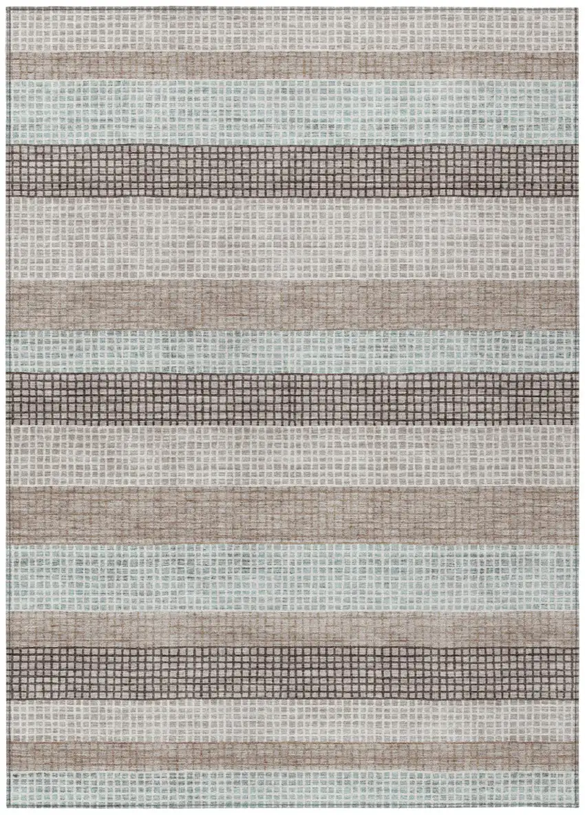 Taupe And Ivory Striped Washable Indoor Outdoor Area Rug Photo 8
