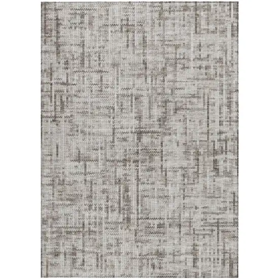 Taupe And Ivory Striped Washable Indoor Outdoor Area Rug Photo 3