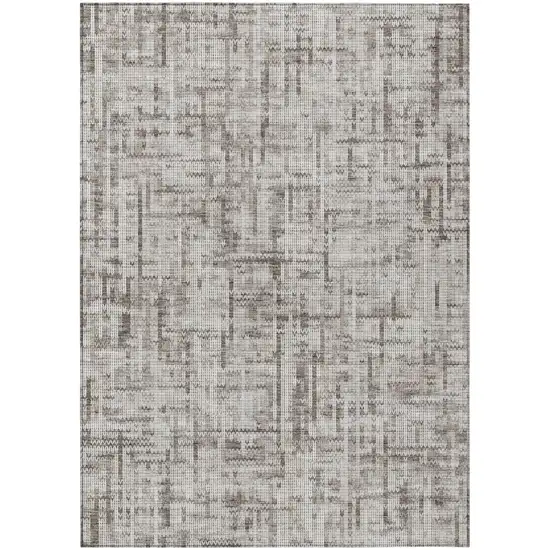 Taupe And Ivory Striped Washable Indoor Outdoor Area Rug Photo 2