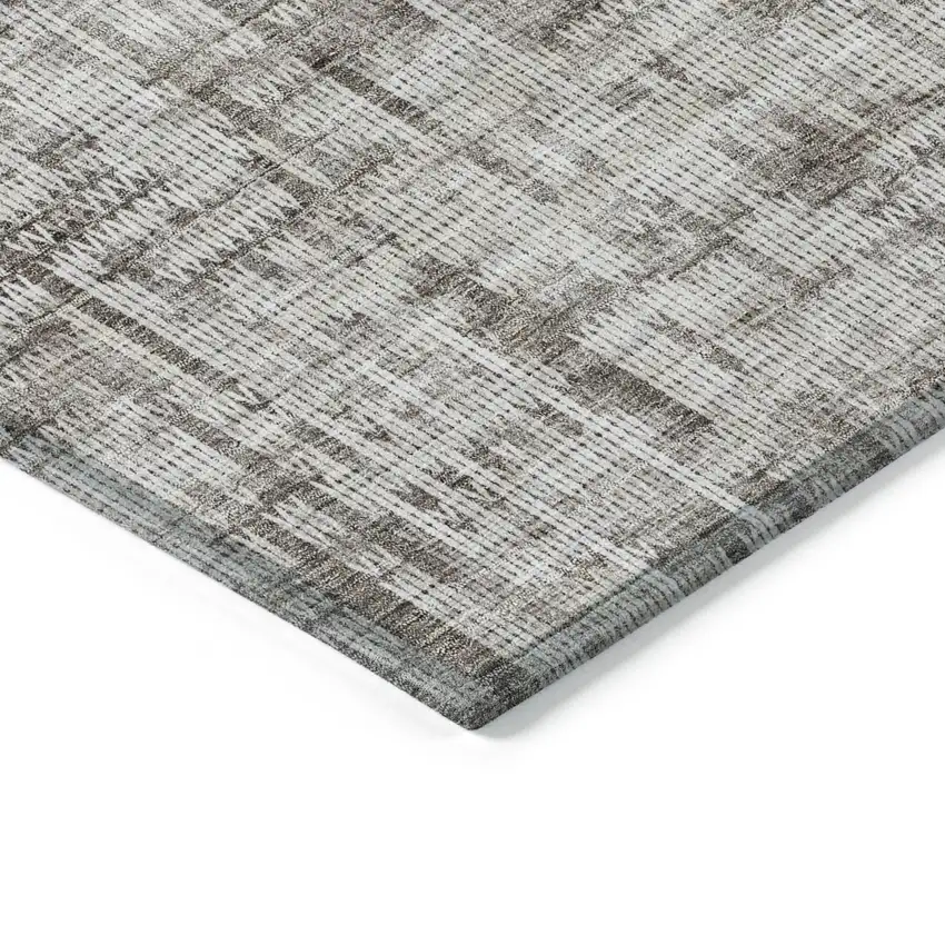 Taupe And Ivory Striped Washable Indoor Outdoor Area Rug Photo 9
