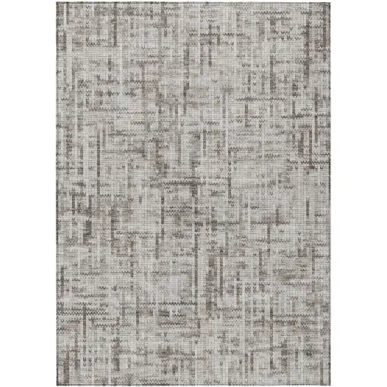 Taupe And Ivory Striped Washable Indoor Outdoor Area Rug Photo 7