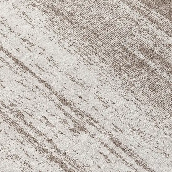 Taupe And Ivory Striped Washable Indoor Outdoor Area Rug Photo 8