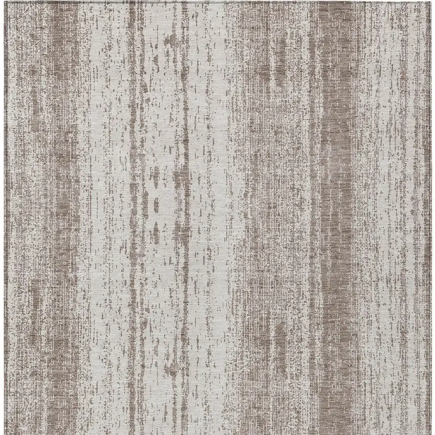 Taupe And Ivory Striped Washable Indoor Outdoor Area Rug Photo 6