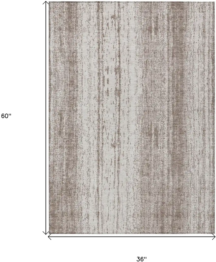 Taupe And Ivory Striped Washable Indoor Outdoor Area Rug Photo 3