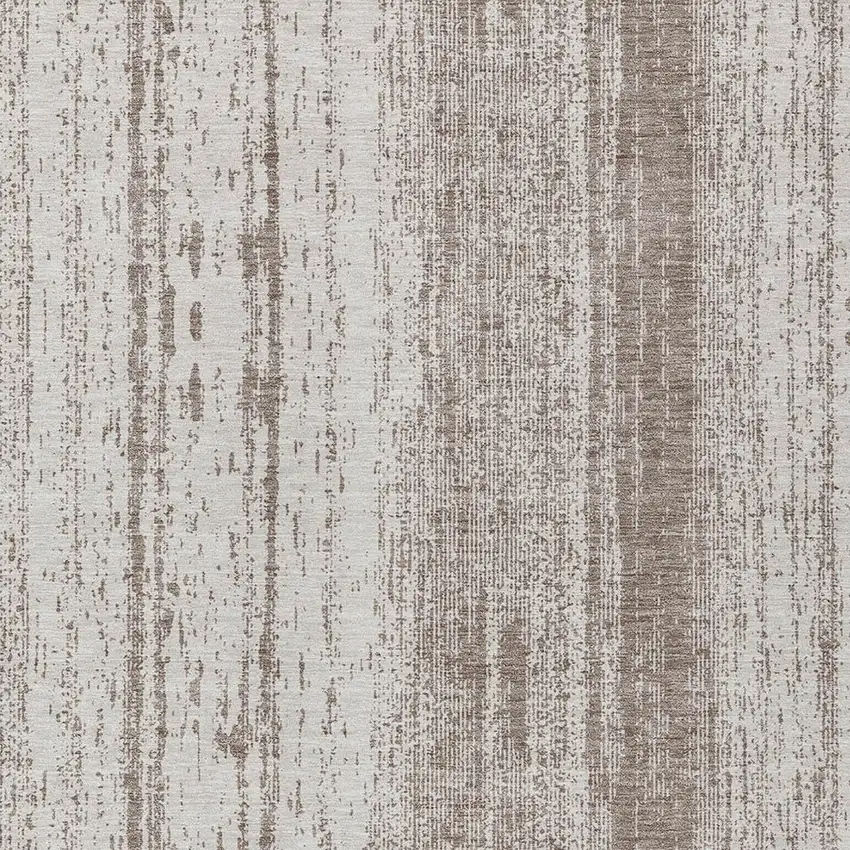 Taupe And Ivory Striped Washable Indoor Outdoor Area Rug Photo 6
